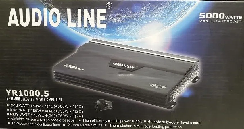 מגבר עוצמתי לרכב 5 ערוצים 5000W מבית AUDIO LINE