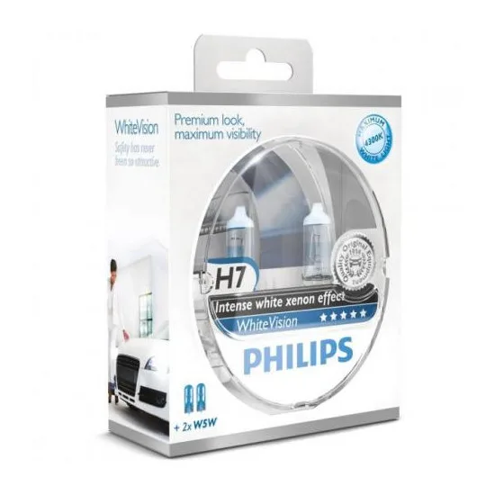 זוג נורות H7 PHILIPS WHITE VISION תאורה לבנה