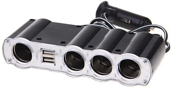 מפצל שקע מצית 4 יציאות שתי כניסות USB עם חוט