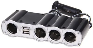 מפצל שקע מצית 4 יציאות שתי כניסות USB עם חוט